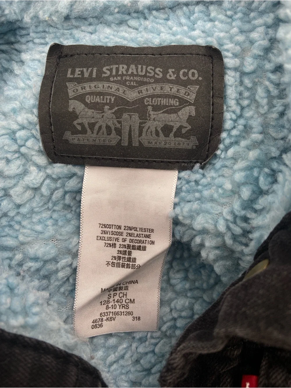 Levi's Kids Faux Sherpa Lined Black‎ Denim Jacket Size small 8-10years old
